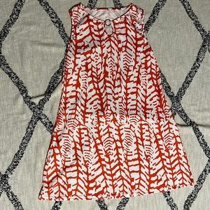 Size L orange and white print mini sleeveless dress